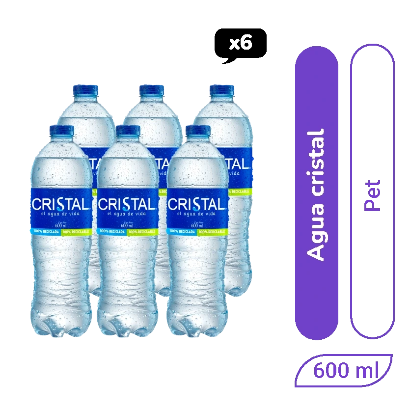 Agua Cristal Pet 600 ml x6 und